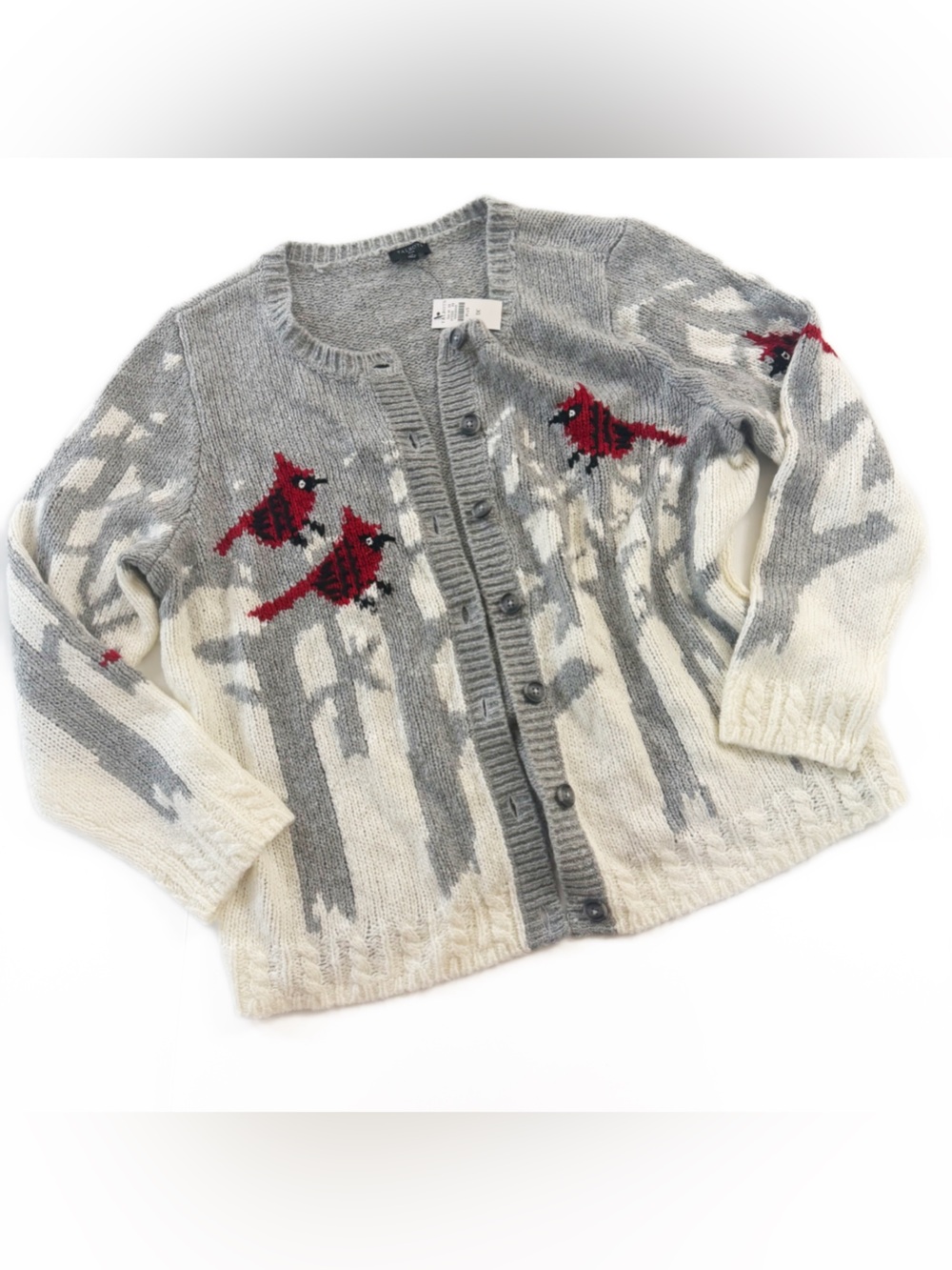 Talbots Cardigan Sweater Womens 1X Cardinal Birds Novelty Knit New